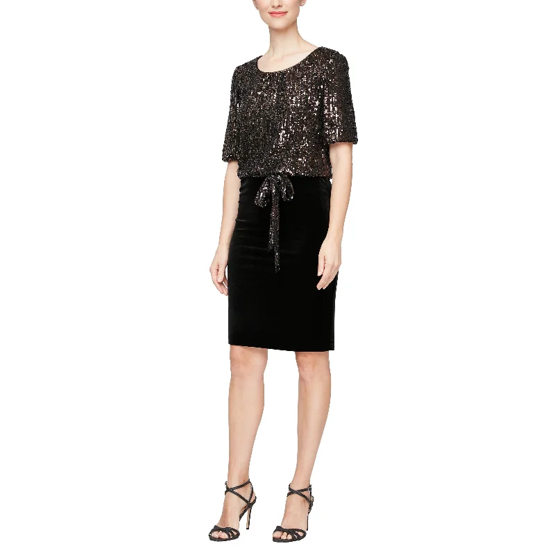 Women's Square-Neck DressesAlex Evenings 8196915 Short Bubble Sleeve Sequin Blouson Dress Women's Square-Neck DressesAlex Evenings 8196915 Short Bubble Sleeve Sequin Blouson Dress