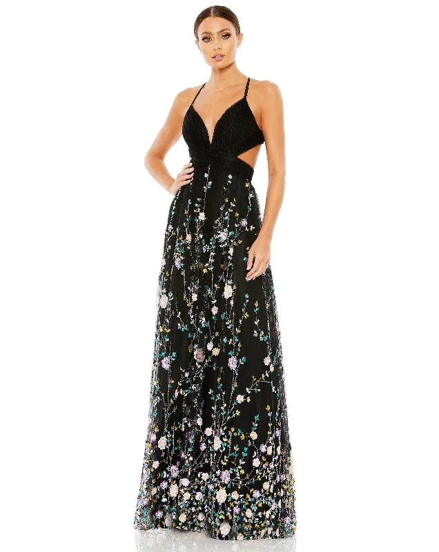 Women's Keyhole-Neck DressesMac Duggal 67976 Black/Multi 10 Sale