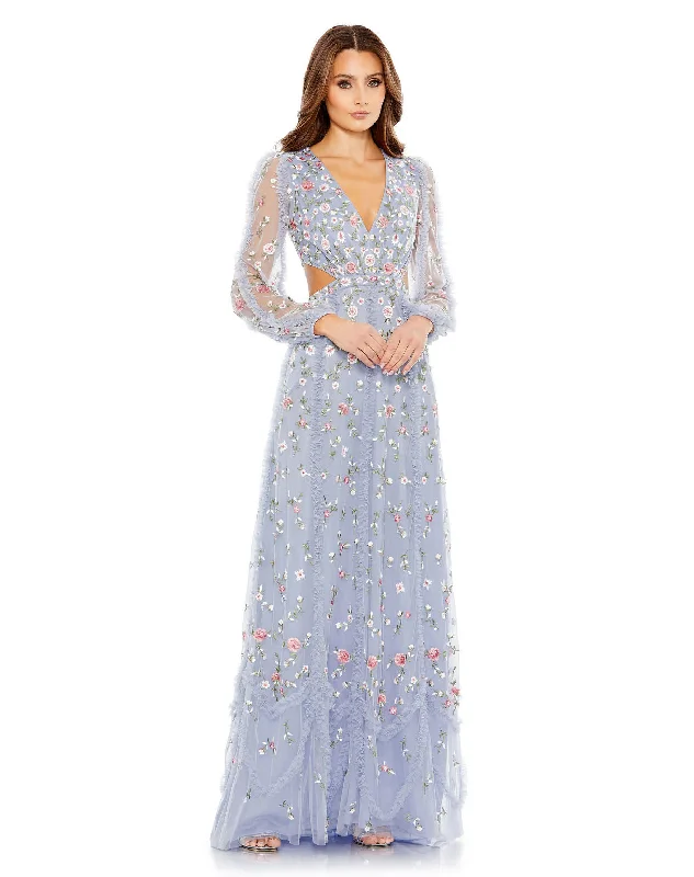 Women's Boat-Neck DressesMac Duggal 35107 Long Sleeve Floral Formal Prom Dress
