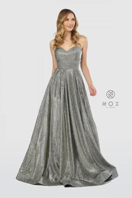  Women's A-Line DressesLong Strapless Metallic Prom Long Dress Evening Gown Sale