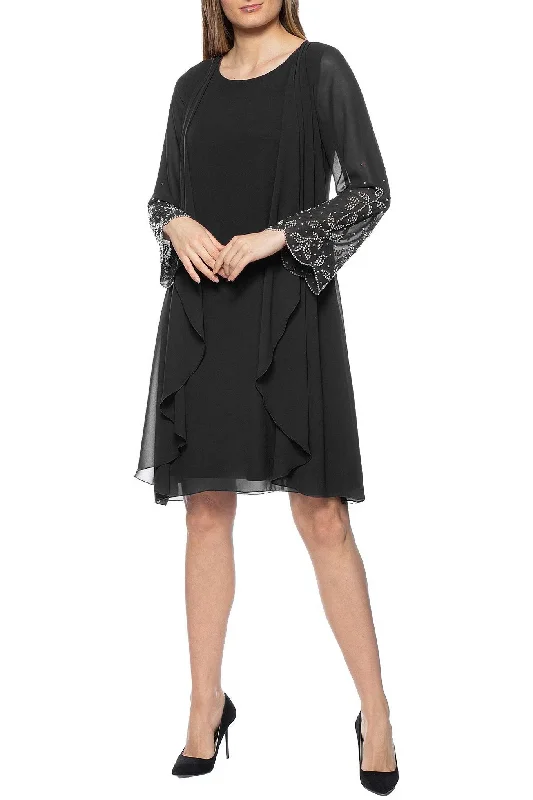 Women's Shirt Collar DressesMarina  Short Scoop Neck Embellished Sleeve Dress