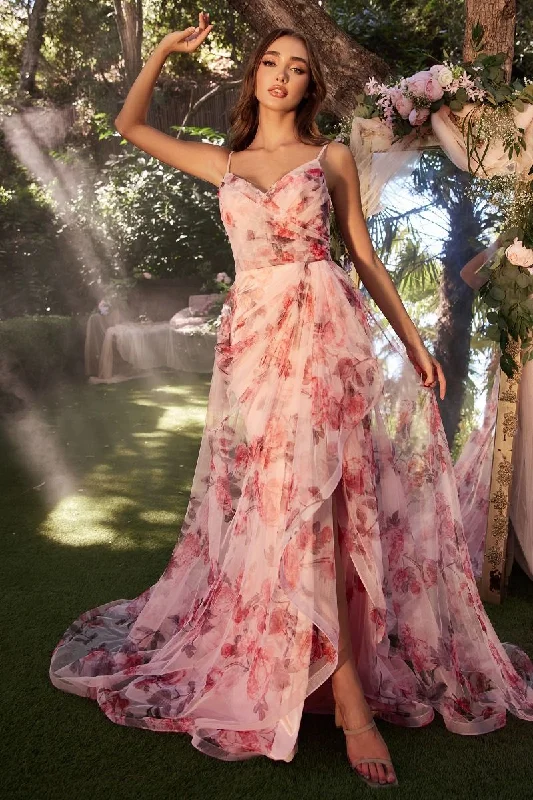Women's Boat Collar DressesAndrea & Leo A1290 Pleated Floral Print Long Formal Prom Dress Women's Boat Collar DressesAndrea & Leo A1290 Pleated Floral Print Long Formal Prom Dress
