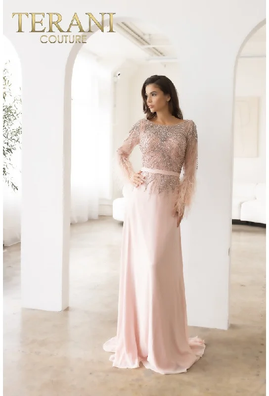 Women's V-Shaped Collar DressesTerani Couture 241M2718 Blush 18 Sale