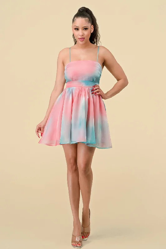 Women's Notched Collar DressesShort Spaghetti Strap Printed Chiffon Dress