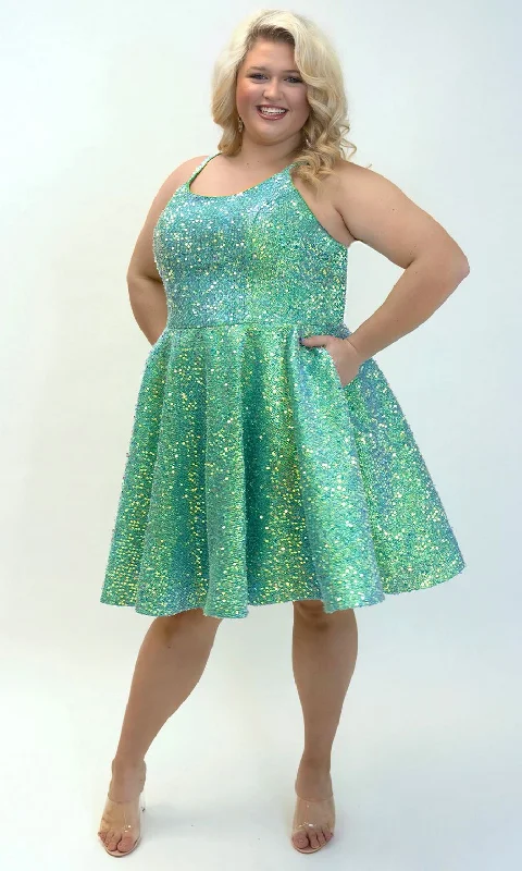 Women's Round-Neck DressesSydneys Closet SC8125 Short Plus Size Homecoming Sequin Dress Women's Round-Neck DressesSydneys Closet SC8125 Short Plus Size Homecoming Sequin Dress
