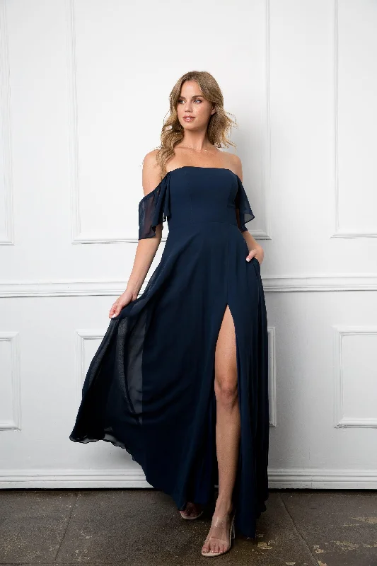 Women's Boat Collar DressesLong Formal Bridesmaids Chiffon Evening Gown Sale