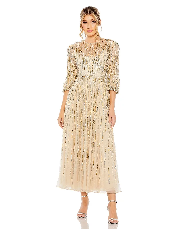 Women's Shirt Collar DressesMac Duggal 93889 Sequins Mother of the Bride Tea Length Dress Women's Shirt Collar DressesMac Duggal 93889 Sequins Mother of the Bride Tea Length Dress