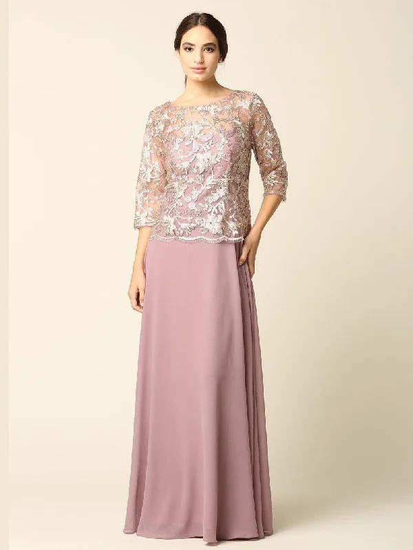 Women's Keyhole-Neck DressesMauve L Mother of the Bride Long Formal Dress Sale