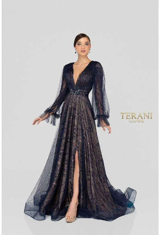 Women's Peter Pan Collar DressesTerani Couture 1913M9414 Long V-Neck Formal Dress Sale Women's Peter Pan Collar DressesTerani Couture 1913M9414 Long V-Neck Formal Dress Sale