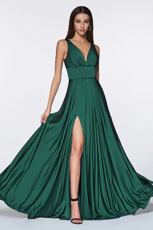 Women's V-Shaped Collar DressesCinderella Divine CD7469 Emerald 18 Sale