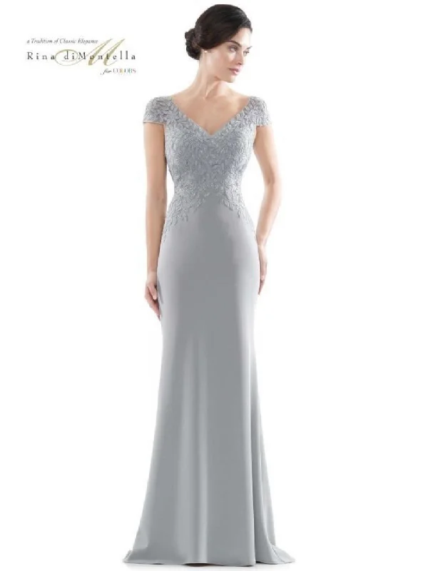 Women's V-Shaped Collar DressesRina di Montella Light Silver 14 Sale