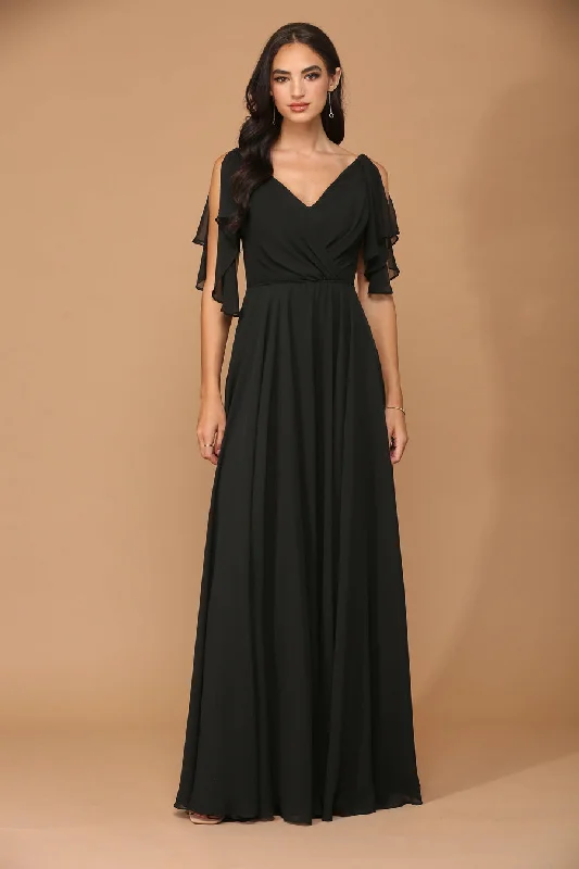 Women's Keyhole-Back DressesBlack 4XL Long Formal Flutter Sleeves Dress Sale