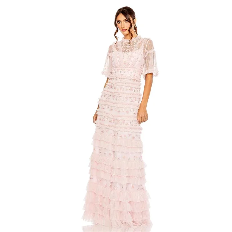 Women's Peter Pan Collar DressesMac Duggal A8033 Floral Print Long Formal Dress