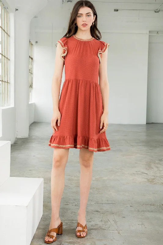 Women's Sheath DressesShort Embroidered Flutter Sleeve Dress