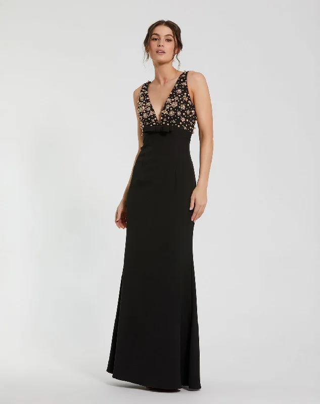 Women's Boat-Back DressesMac Duggal 2278 Long Beaded Formal Prom Evening Dress