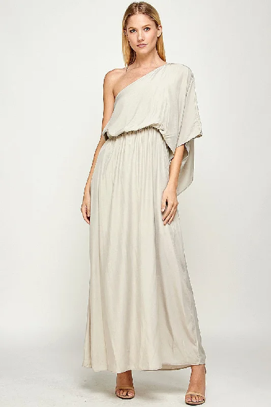 Women's Lapel Collar DressesLong One Shoulder Satin Dress
