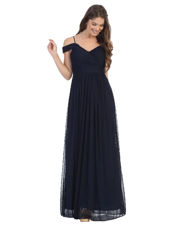 Women's Square Collar DressesLong Off Shoulder Bridesmaids Pleated Dress