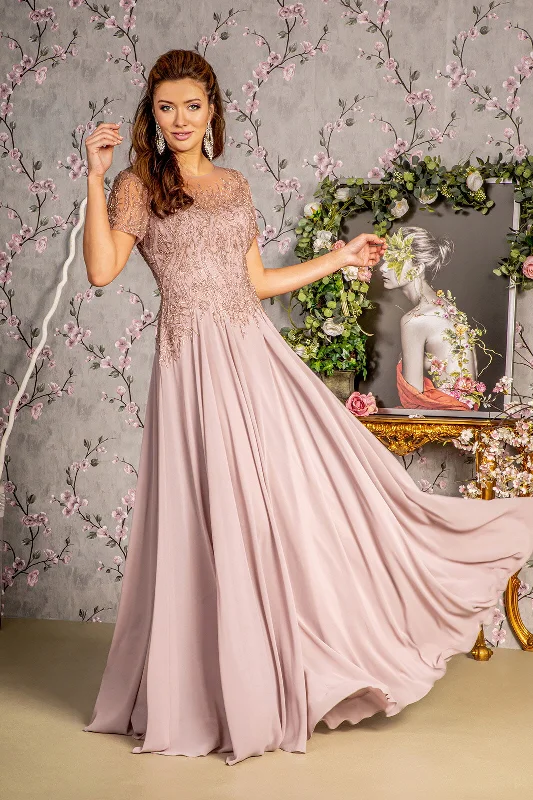 Women's Mandarin-Neck DressesBeaded A Line Long Mother of the Bride Dress