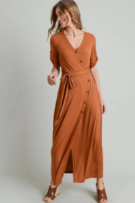 Women's Shirt Collar DressesShort Sleeve Button Long Dress