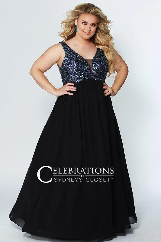 Women's Boat Collar DressesSydneys Closet CE1813 Black/Multi 16  Sale