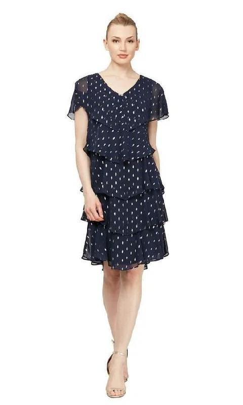 Women's Low Collar DressesSL Fashions 9171507 Short Polka Dot Tiered Dress