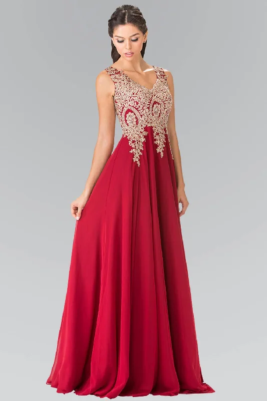 Women's V-Shaped Collar DressesEmbroidered Chiffon Long Prom Dress Formal Sale