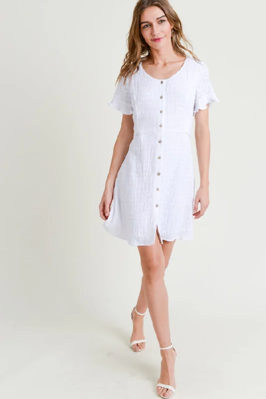 Women's V-Back DressesShort Sleeve Scoop Neck Button Down Dress