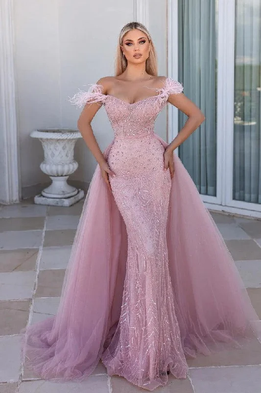 Women's Sheath DressesPortia and Scarlett PS23961 Long Feather Off Shoulder Prom Gown Women's Sheath DressesPortia and Scarlett PS23961 Long Feather Off Shoulder Prom Gown