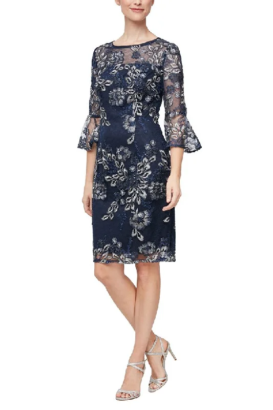 Women's Keyhole Collar DressesAlex Evenings 82171384 Short 3/4 Sleeve Formal Lace Dress