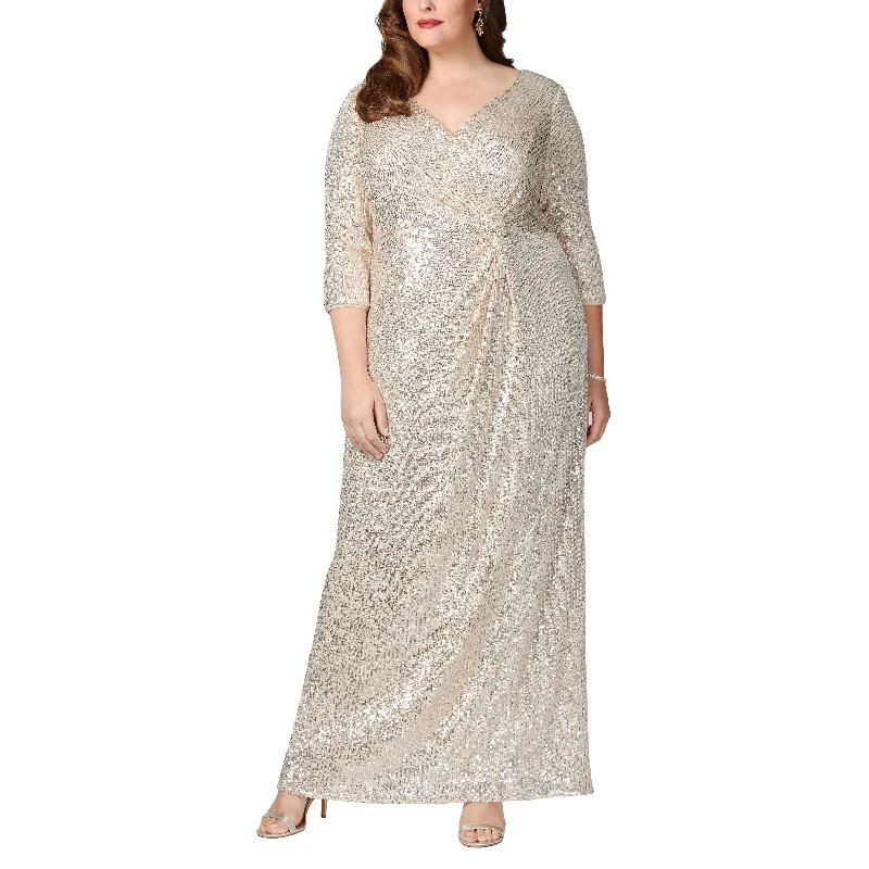 Women's Boat-Neck DressesAlex Evenings 8496646 Plus Size Long 3/4 Sleeve Sequins Formal Dress Women's Boat-Neck DressesAlex Evenings 8496646 Plus Size Long 3/4 Sleeve Sequins Formal Dress