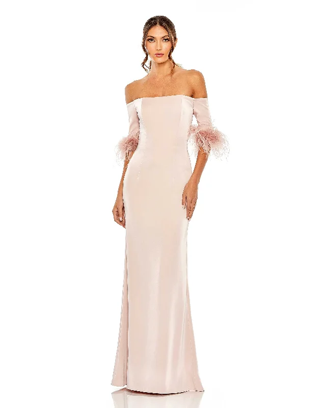 Women's Low-Neck DressesMac Duggal A11441 Feather Long Fitted Formal Prom Gown