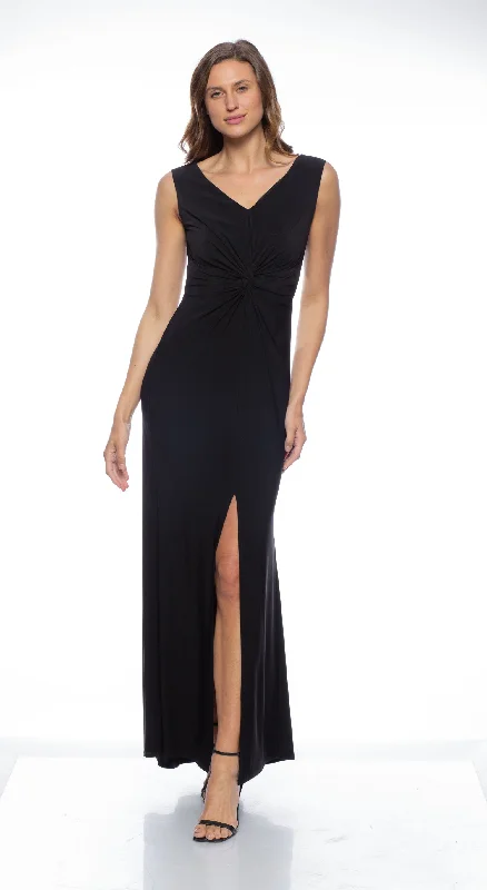 Women's U-Shaped Collar DressesMarina  Long V Neck Knot Front Dress