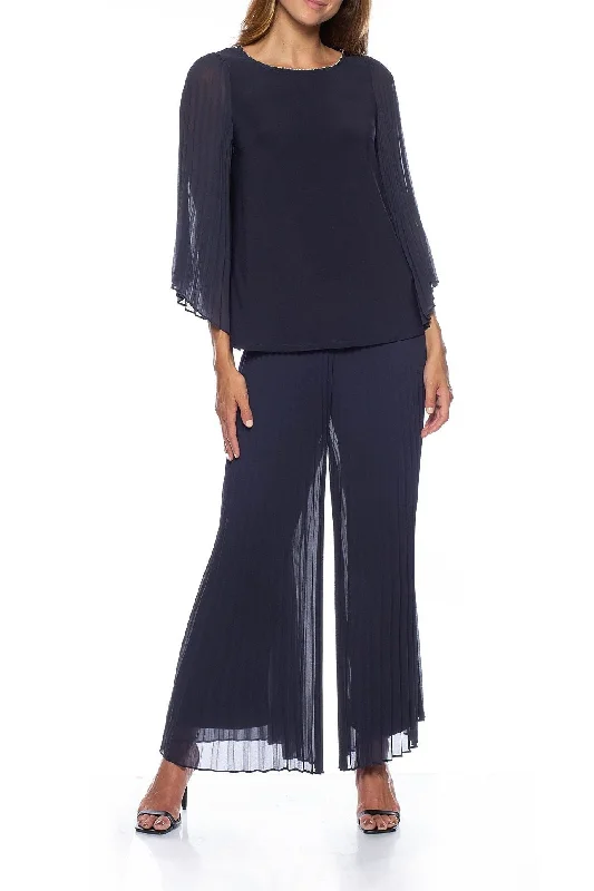 Women's Shawl Collar DressesMarina  Pleated Chiffon Illusion Wing Sleeve Pant Set