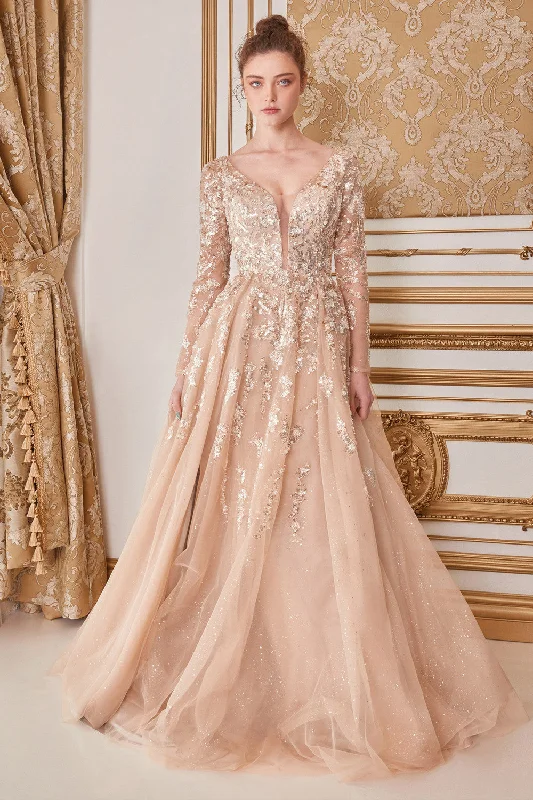 Women's Short-Sleeve DressesAndrea & Leo A1215 Formal Long Sleeve A-Line Dress