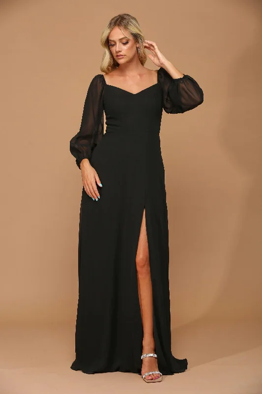 Women's Maxi DressesBlack L Long Sleeve Formal Chiffon Dress Sale