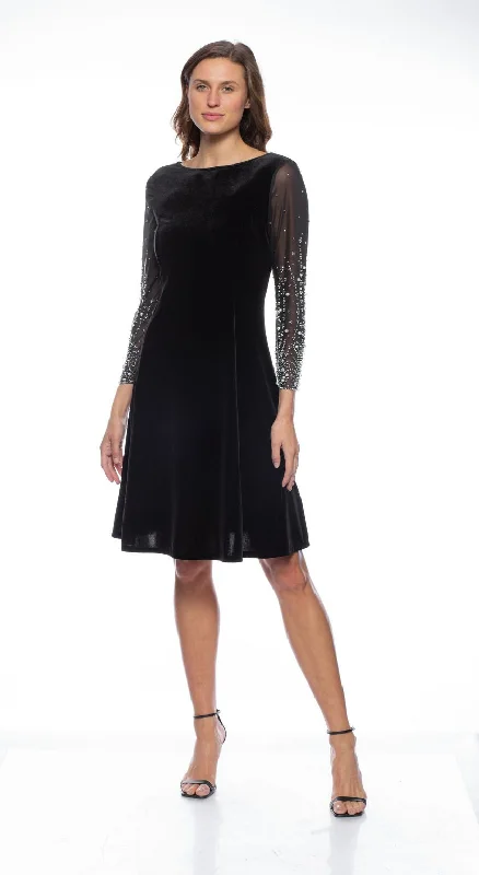 Women's High Collar DressesMarina Short Embellished Mesh Sleeve A Line Dress