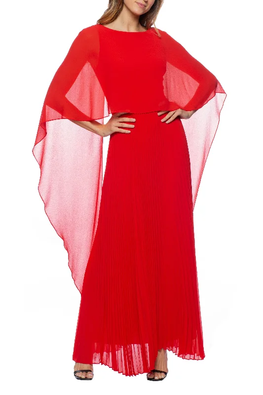 Women's U-Shaped-Neck DressesMarina  Long Capelet Pleated Chiffon Dress