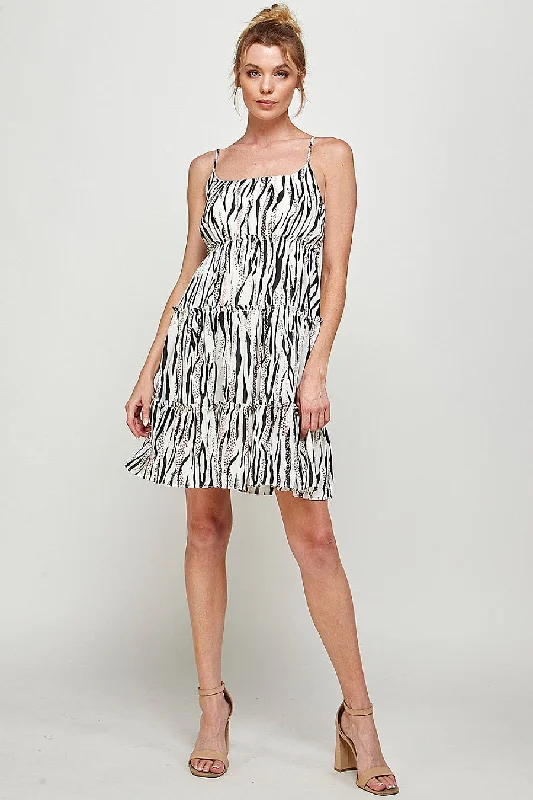 Women's Low Collar DressesShort Zebra Print Ruffled Dress