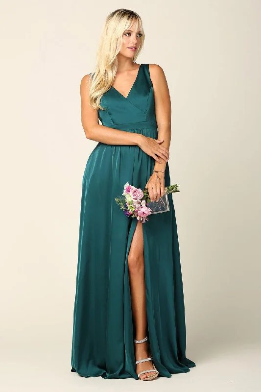 Women's U-Shaped Collar DressesLong Formal Sleeveless Satin Bridesmaids Dress Sale