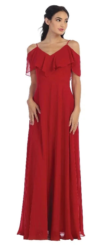 Women's Low Collar DressesLong Off Shoulder Formal Bridesmaids Chiffon Dress Sale