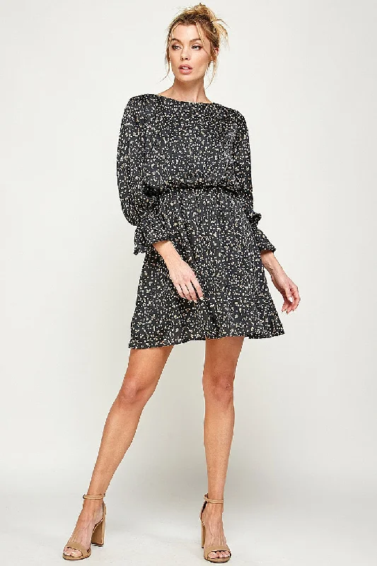 Women's Sweetheart-Neck Dresses3/4 Sleeve Printed Short Dress