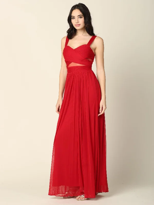 Women's Shirt Collar DressesMesh Sleeveless Long Bridesmaids Dress