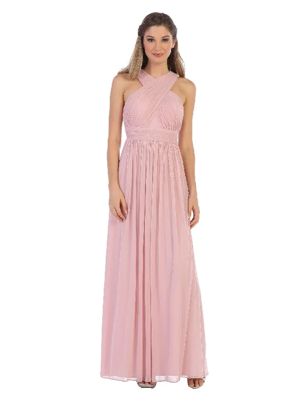 Women's Tiered DressesEva 3280 Dusty Rose XL Long Criss Cross Halter Bridesmaids Dress Sale Women's Tiered DressesEva 3280 Dusty Rose XL Long Criss Cross Halter Bridesmaids Dress Sale
