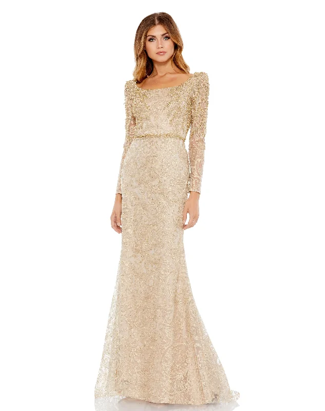 Women's U-Shaped-Neck DressesLight Gold 10 Mac Duggal 11187 Long Sleeve Formal Dress Sale