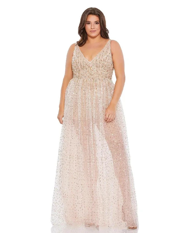 Women's V-Back DressesNude Gold 20W Mac Duggal 67742 Long Plus Size Prom Formal Gown Women's V-Back DressesNude Gold 20W Mac Duggal 67742 Long Plus Size Prom Formal Gown