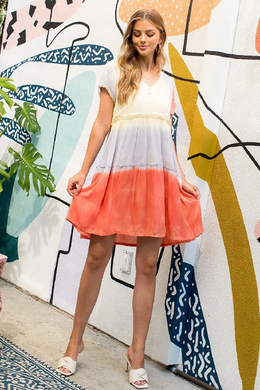 Women's Maxi DressesTie Dye Tiered Short Sleeve Dress
