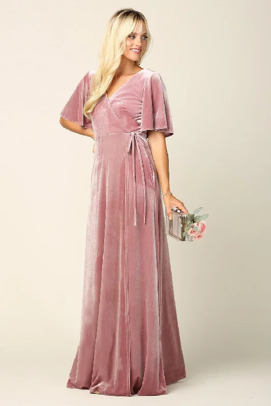 Women's High Collar DressesMother of the Bride Long Flutter Sleeve Velvet Gown Sale Women's High Collar DressesMother of the Bride Long Flutter Sleeve Velvet Gown Sale