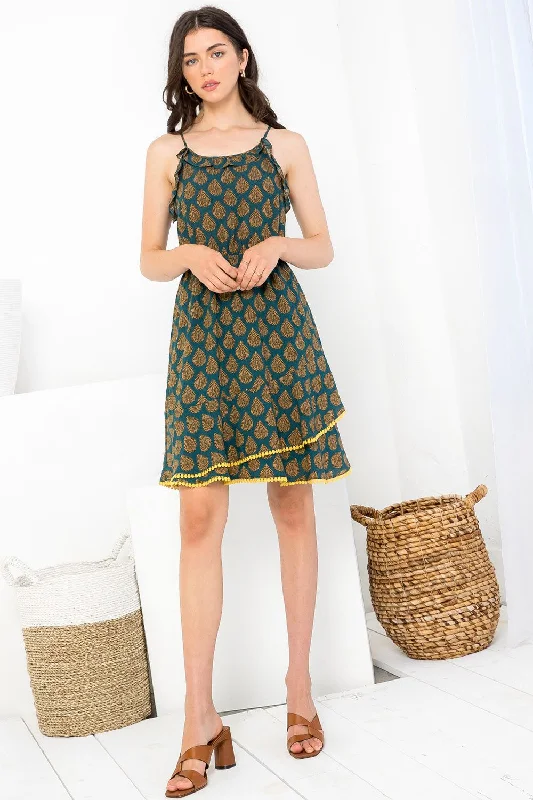 Women's Gathered DressesShort Leaf Print Ruffle Dress