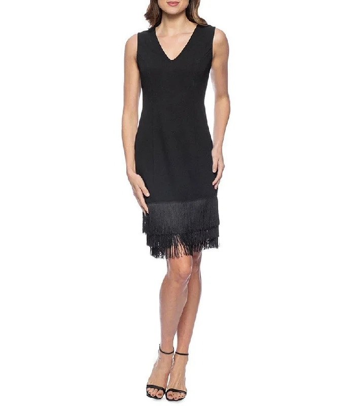 Women's Square-Neck DressesMarina  Short Fringe Trim Sleeveless Dress