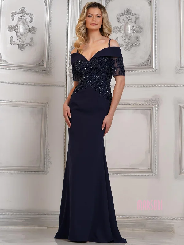 Women's Boat-Neck DressesMarsoni MV1295 Fitted Long Formal Beaded Evening Dress